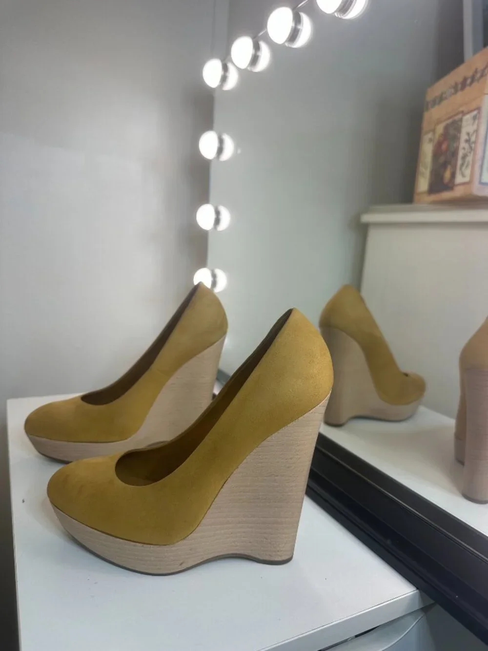 Yves Saint Laurent YSL Tribute Mustard Suede Platform Wedge Pumps, EU 36.5 / US